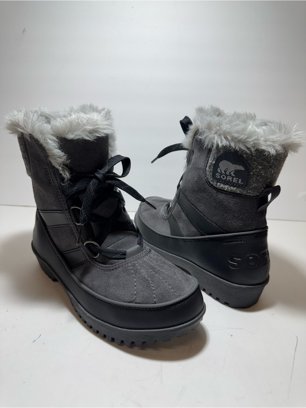 New Sorel Tivoli III Waterproof Quarry Cloud Gray Suede Faux-Fur Winter Boots